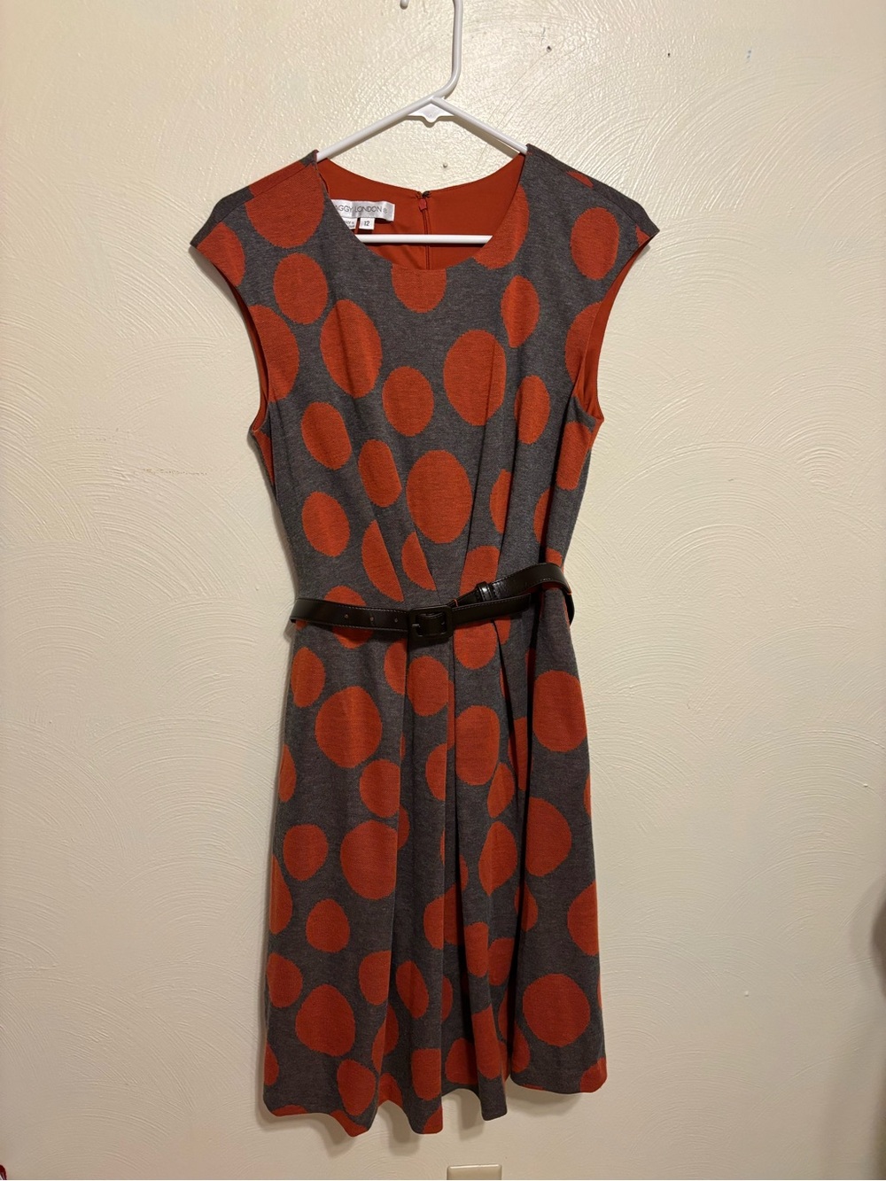 Maggy London Rust & Charcoal Polka Midi Dress